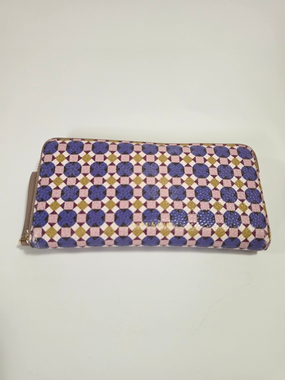 Long Zip Wallet Purple Patterned Geometric Cardholder